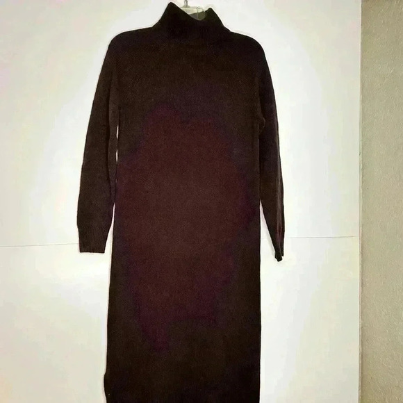 Massimo Dutti Women High neck cashmere wool chocolate brown dress - Picture 3 of 17